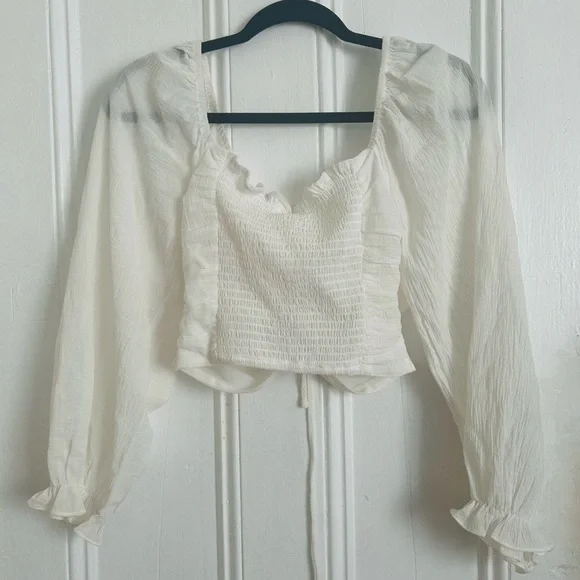 Astr The Label Fremont White Puff Sleeve Tie Front Top - Picture 5 of 5